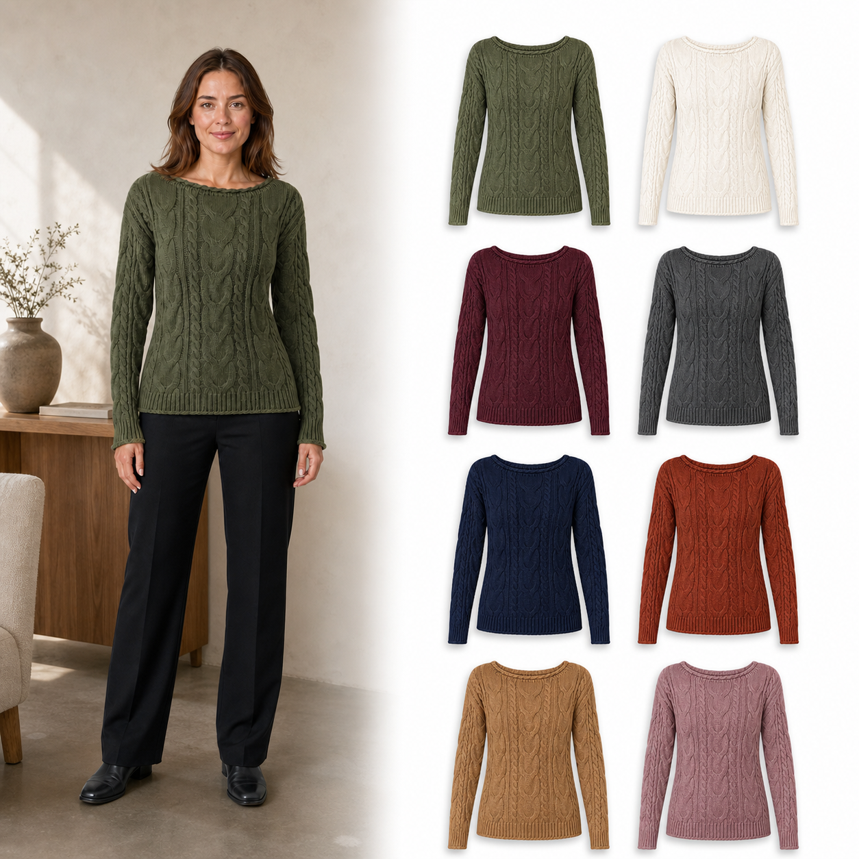 Eight color pack of women's cable knit sweaters