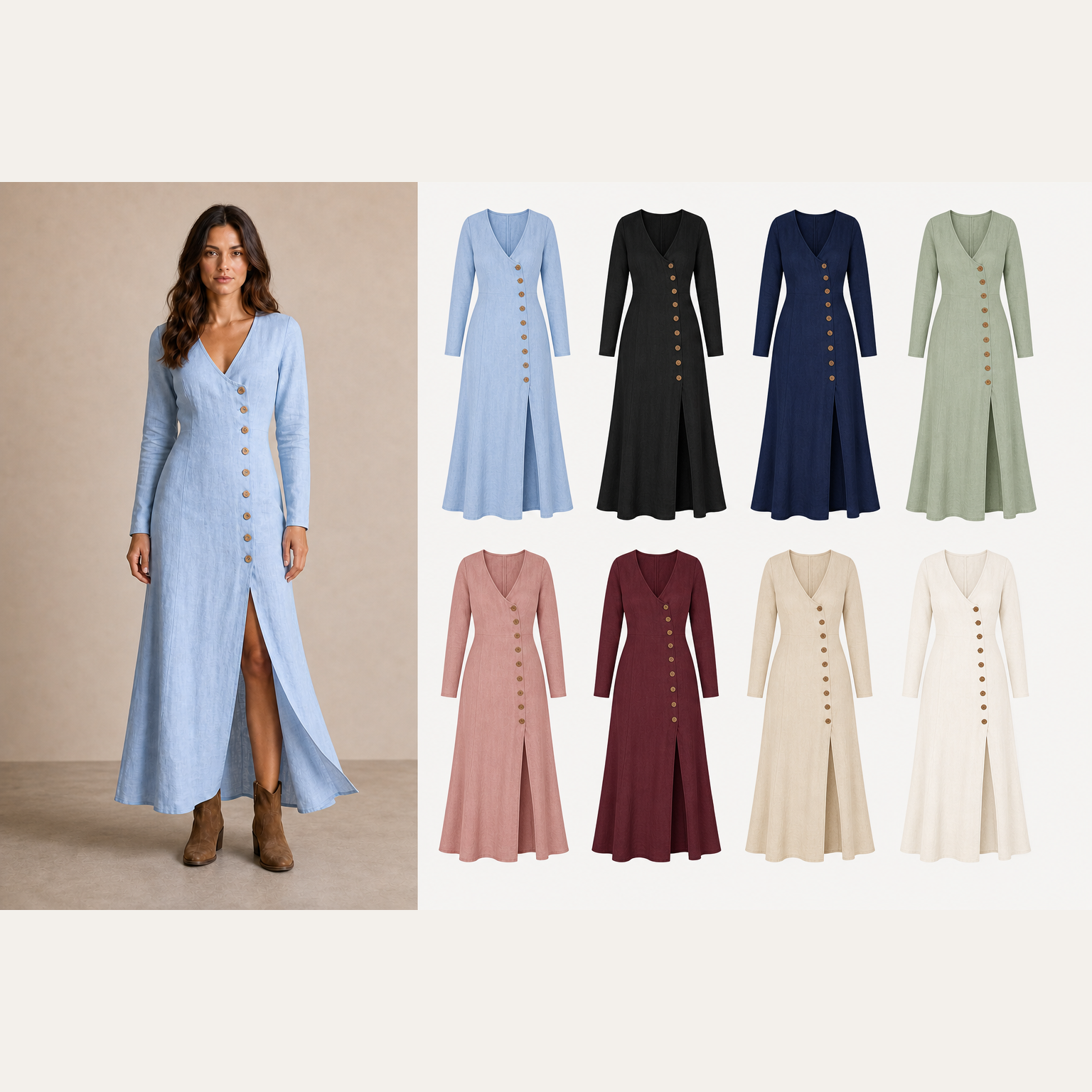 Women's button slit maxi dress mixed eight pack