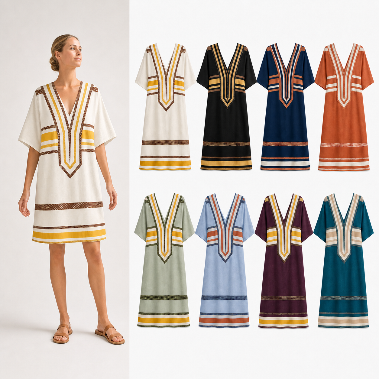 Women's geometric trim kaftan mixed eight pack