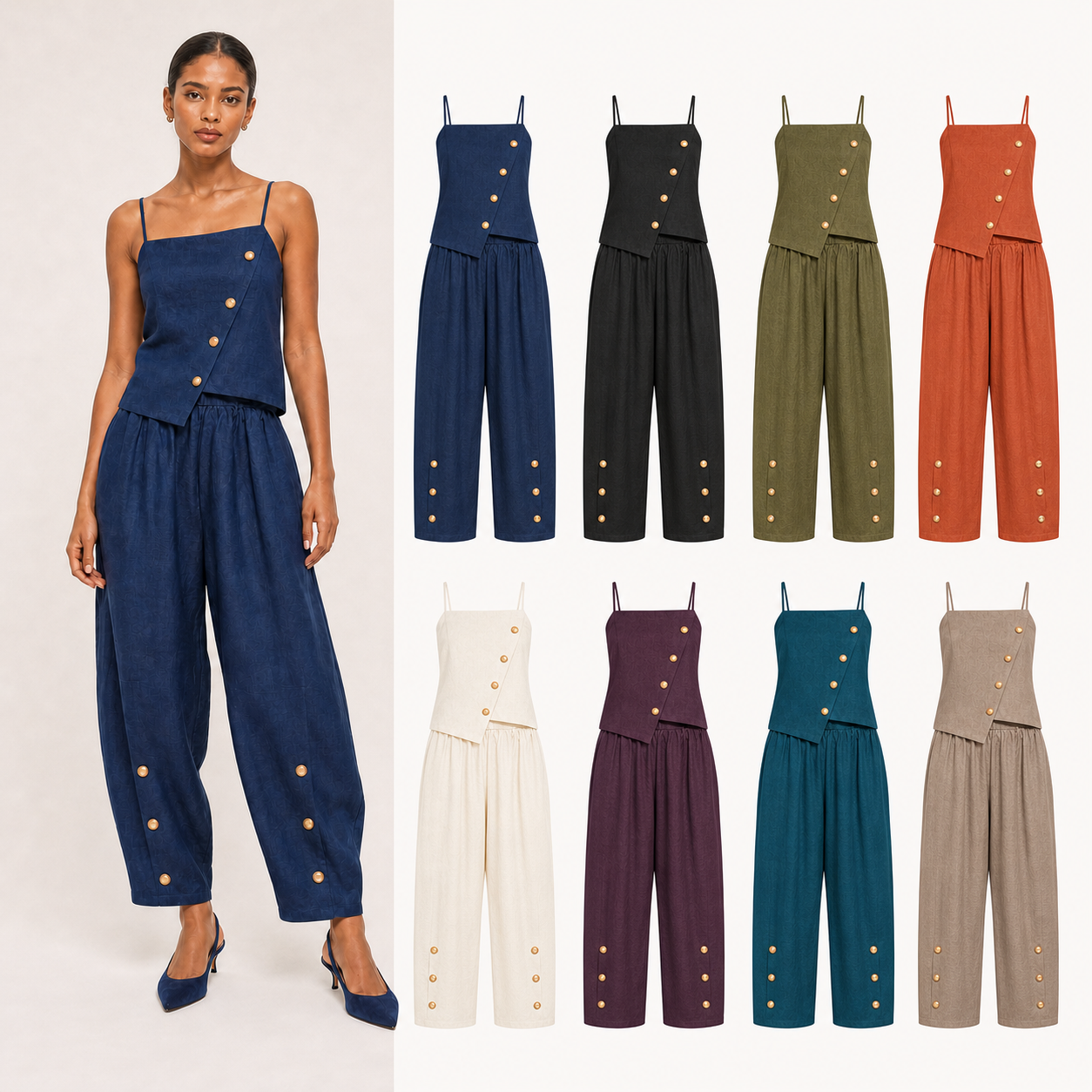 Women's asymmetric button two-piece set mixed eight pack
