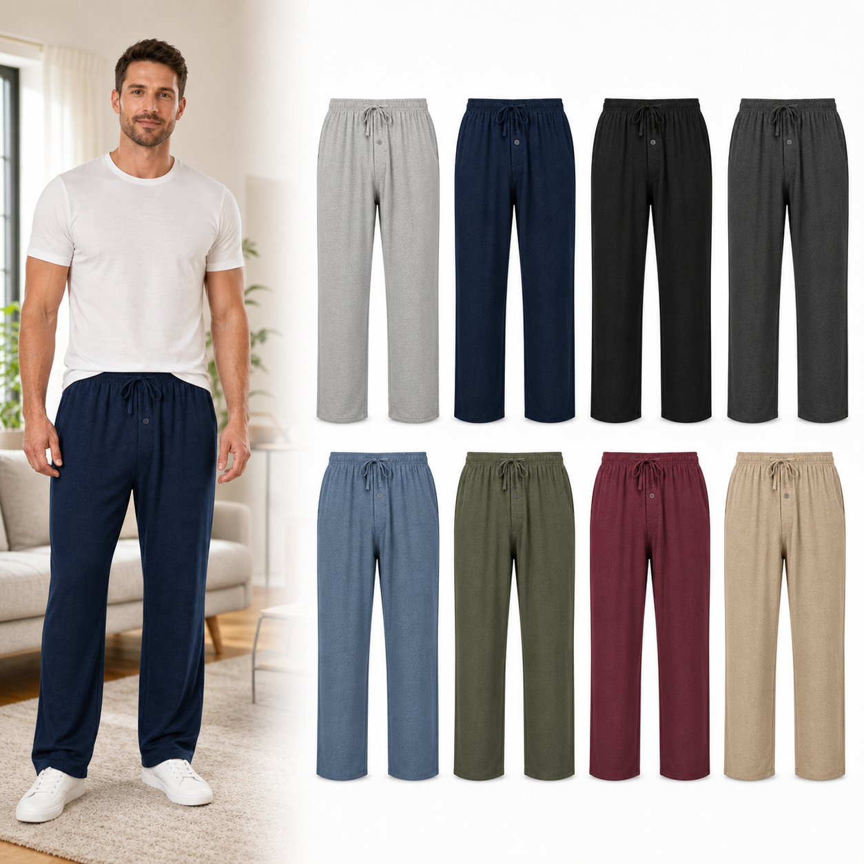 Eight color men's knit lounge pants set