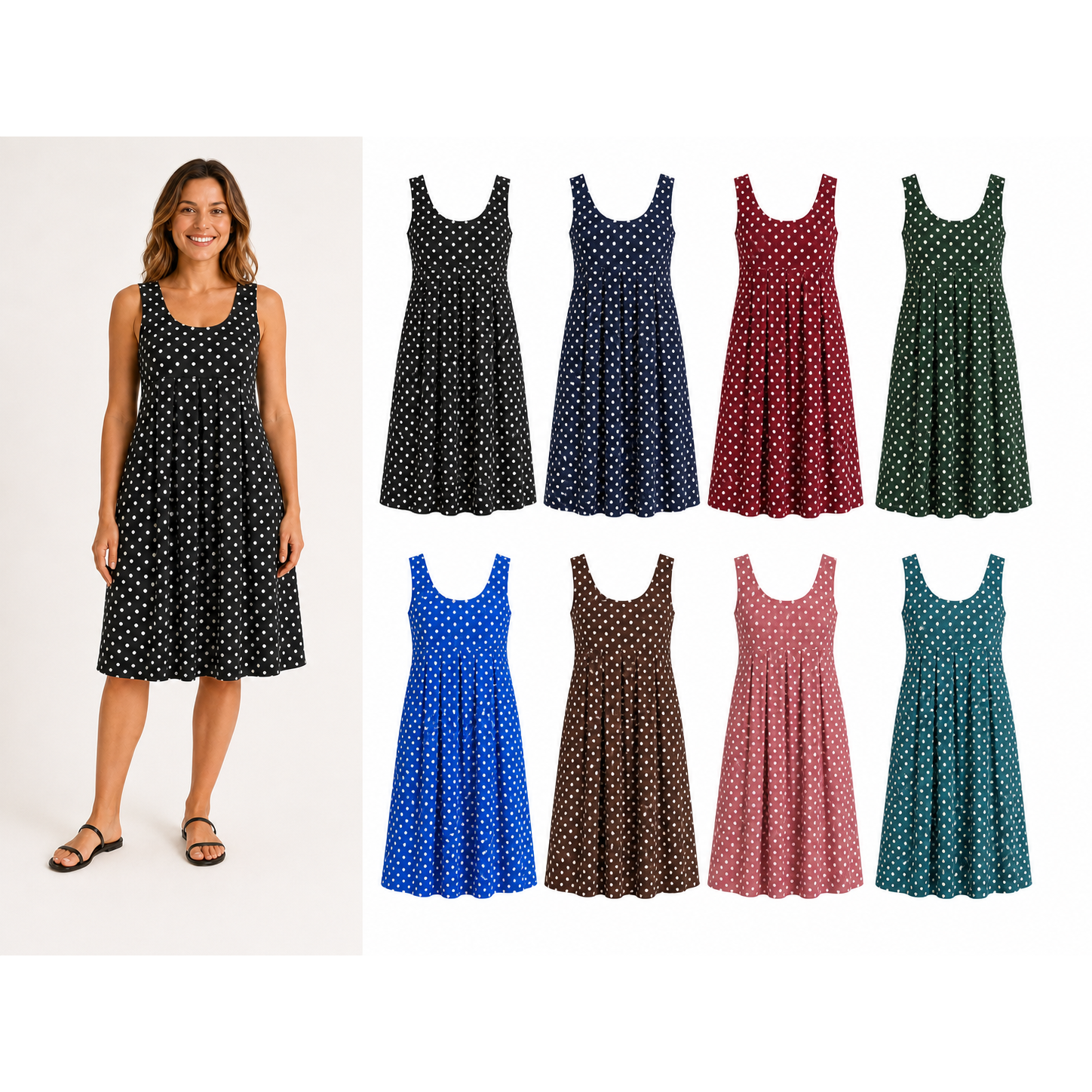 Women's polka dot empire-waist swing dress mixed eight pack