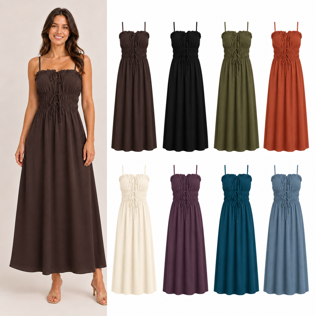 Women's ruched drawstring maxi dress mixed eight pack