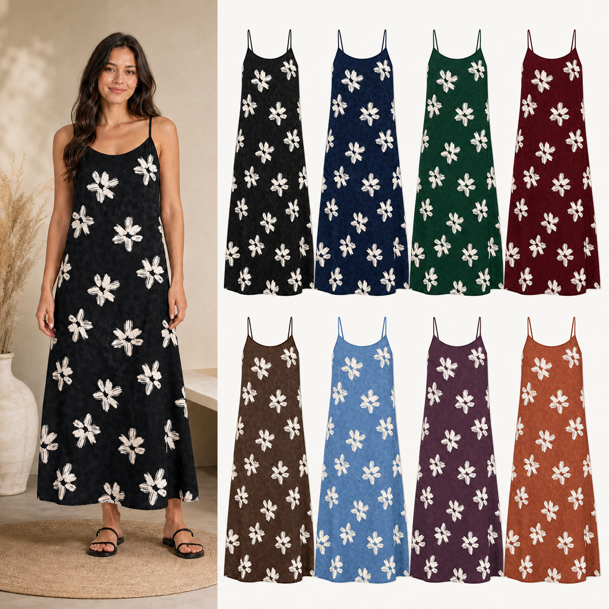 Women's floral camisole maxi dress mixed eight-color pack