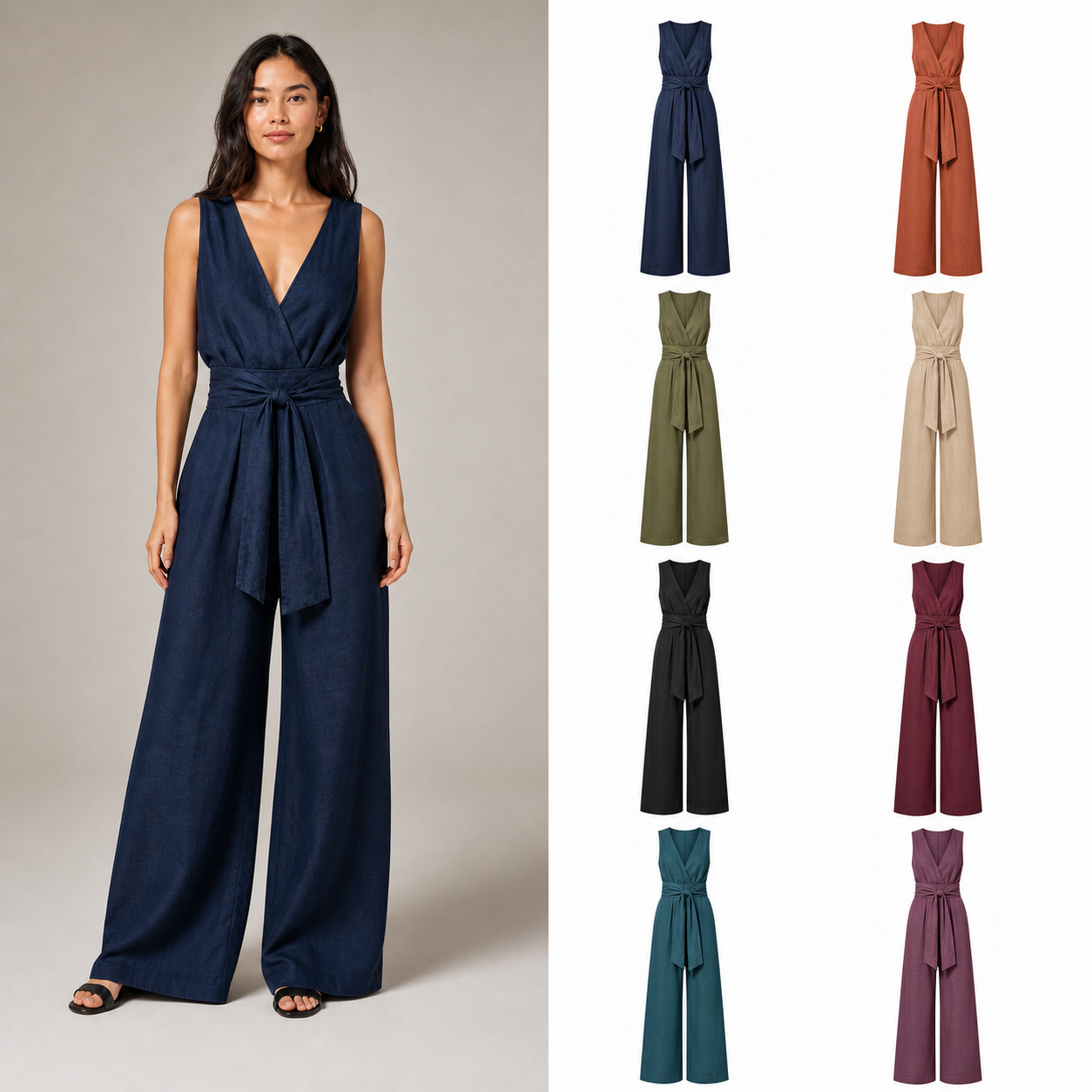 Women's wrap V-neck wide-leg jumpsuit mixed eight pack