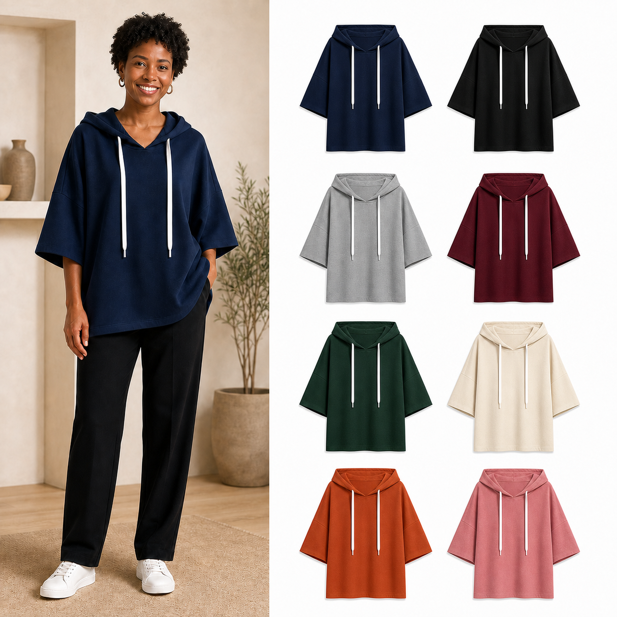 Women's oversized short-sleeve hoodie top mixed eight pack