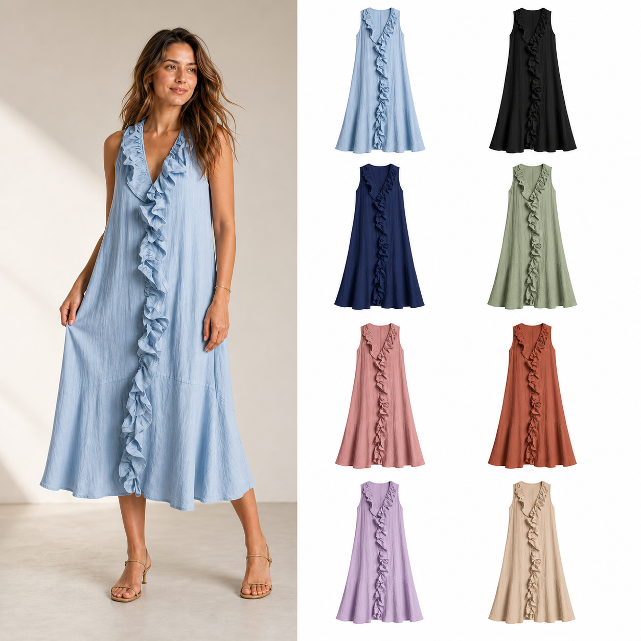 Women's cascading ruffle midi dress mixed eight pack