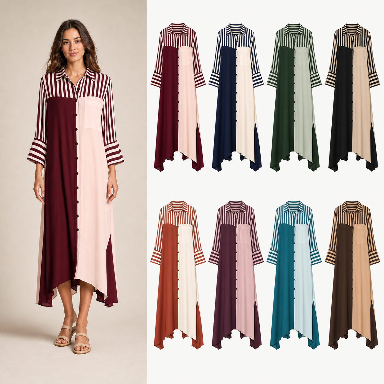 Women's colorblock striped shirt dress mixed eight pack