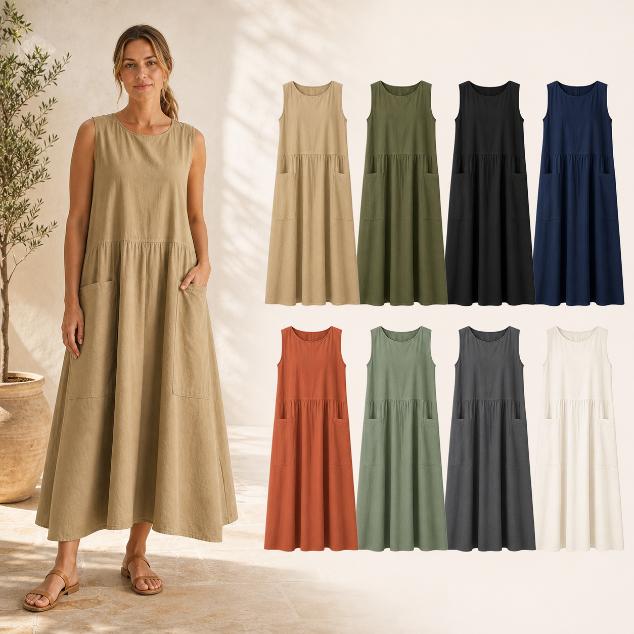 Women's loose utility maxi dress mixed eight pack