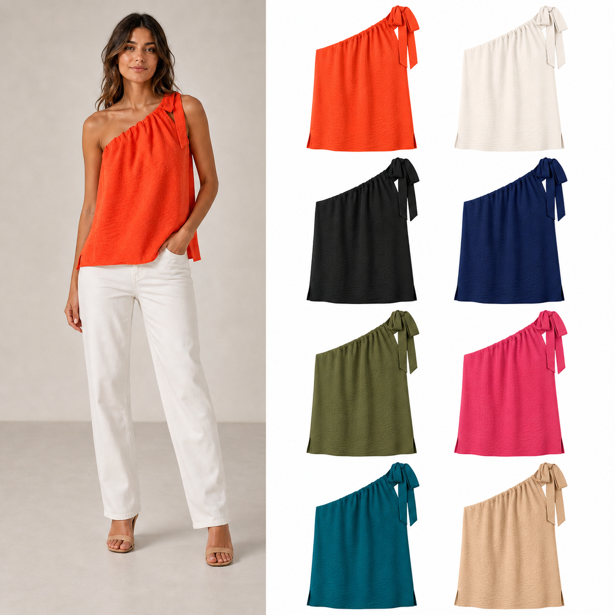 Women's one-shoulder tie loose top mixed eight pack