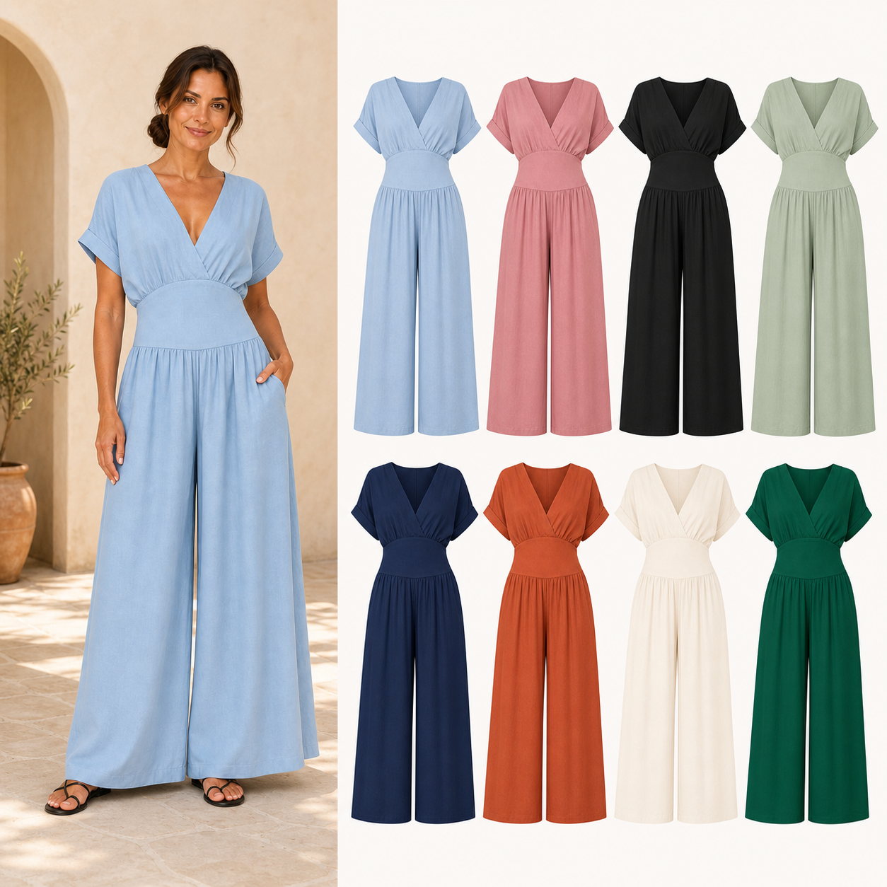 Women's surplice wide-leg jumpsuit mixed eight pack
