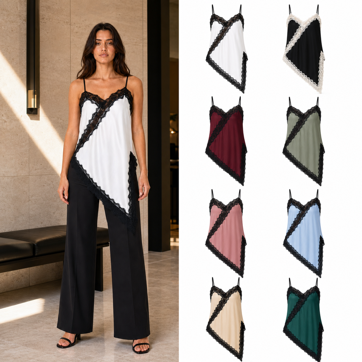 Women's contrast lace asymmetric camisole mixed eight pack
