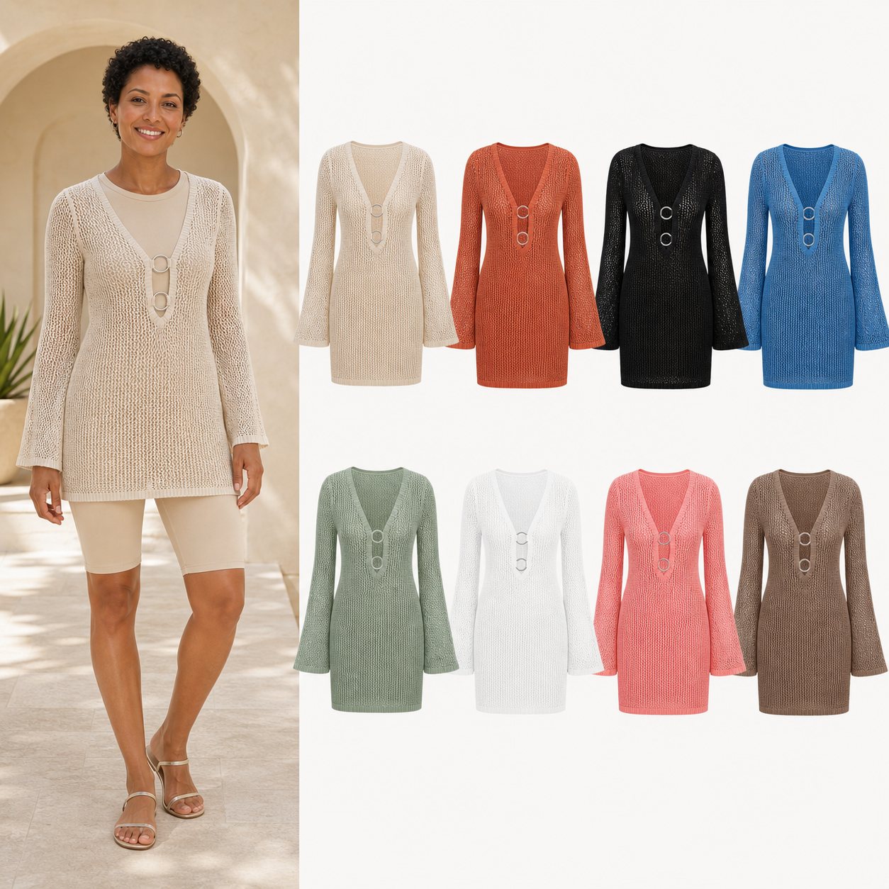 Women's double-ring open-knit cover-up mixed eight pack
