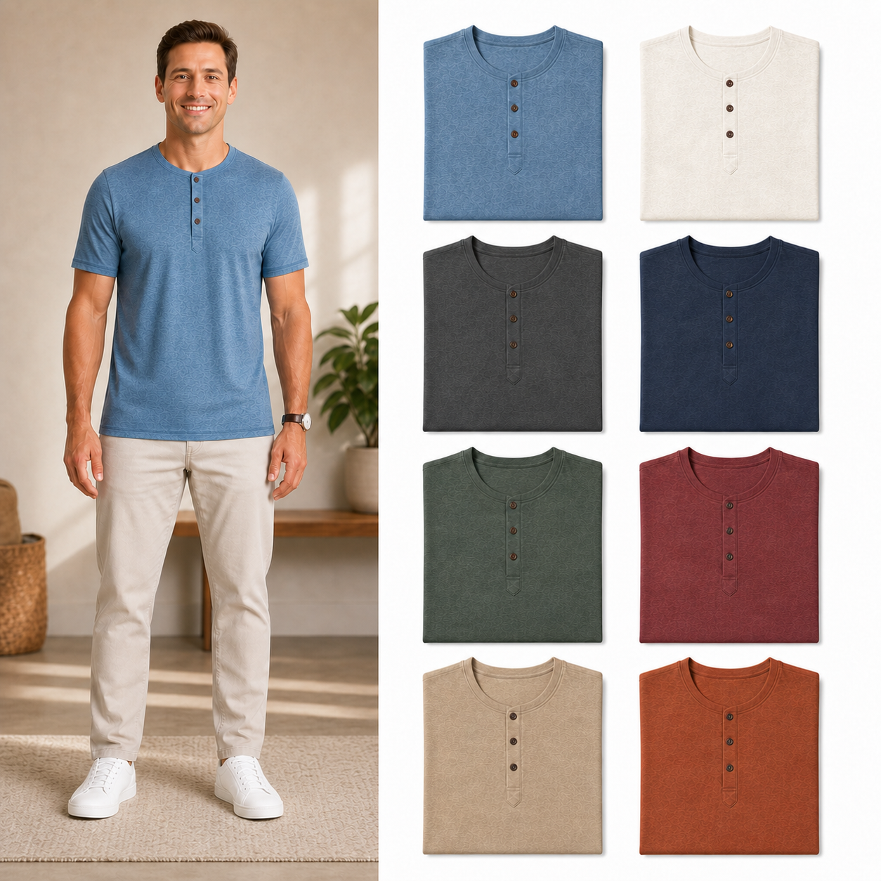 Eight-color men's short-sleeve Henley package