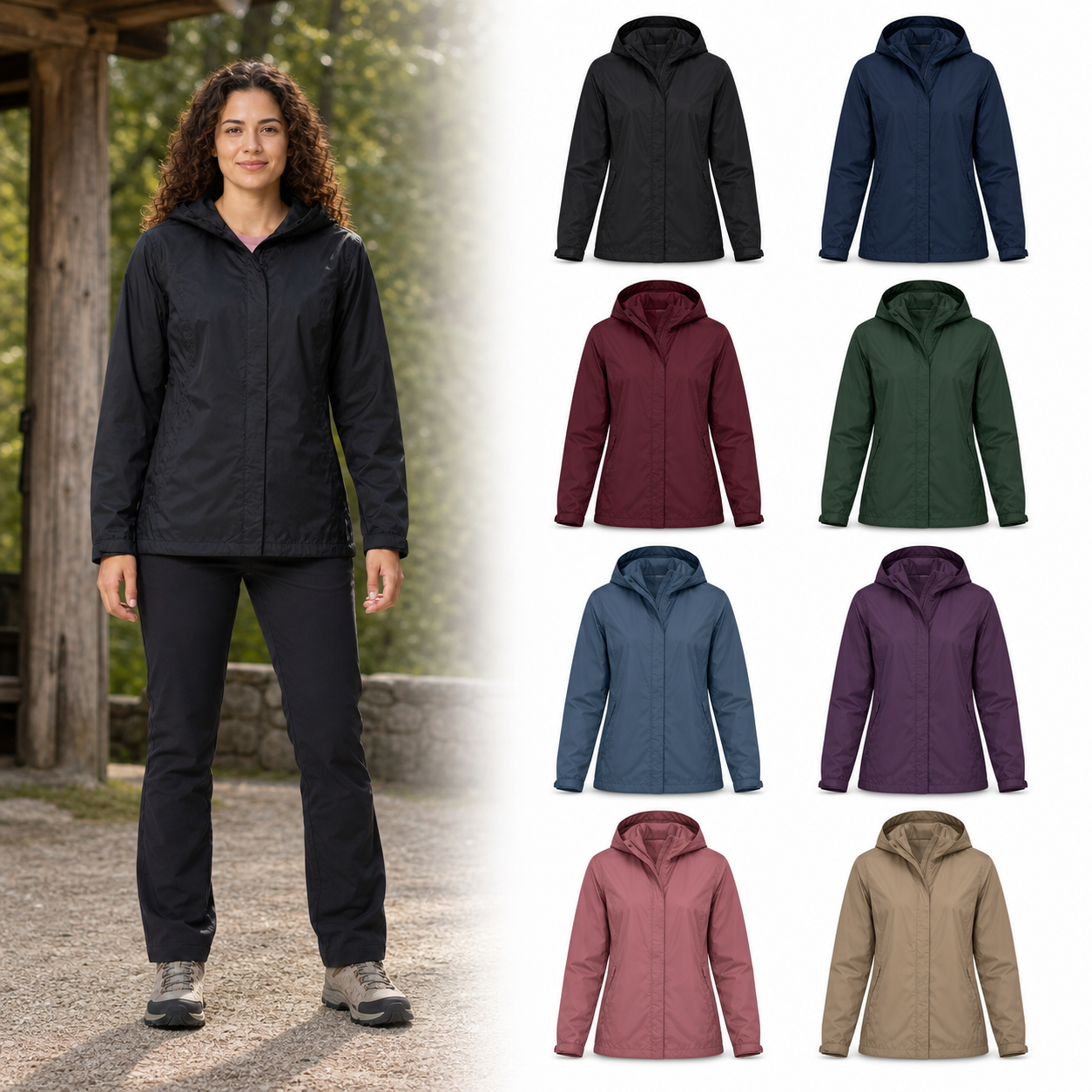 Eight-color women's lightweight hooded jacket set