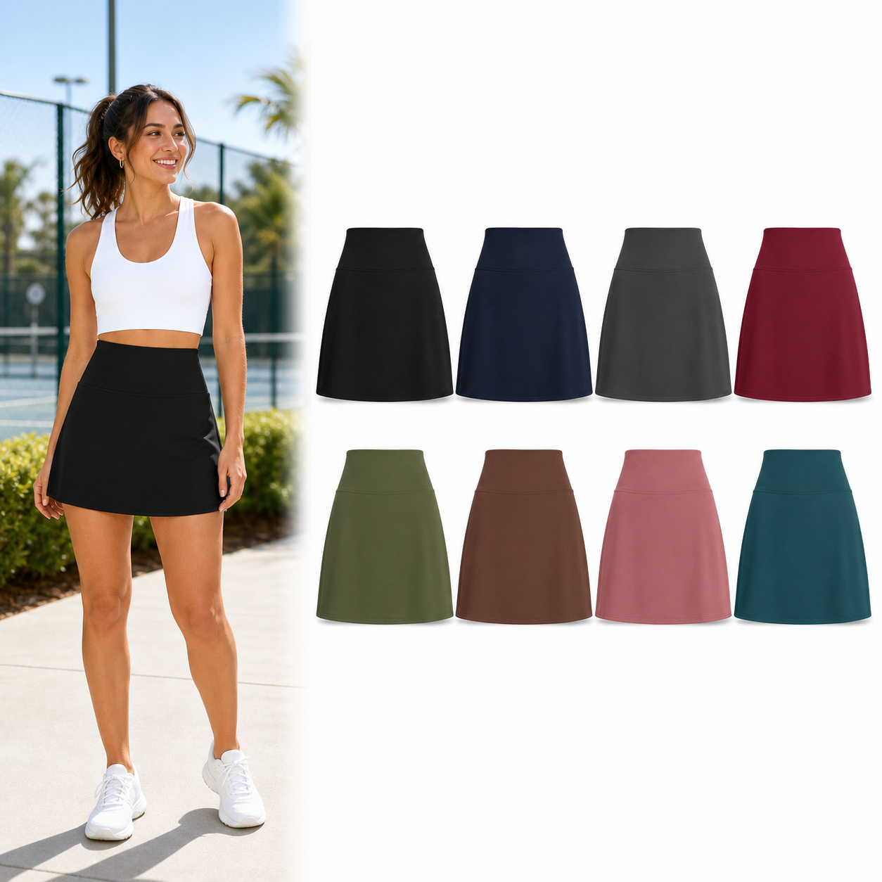Eight color women's A-line mini skirt set