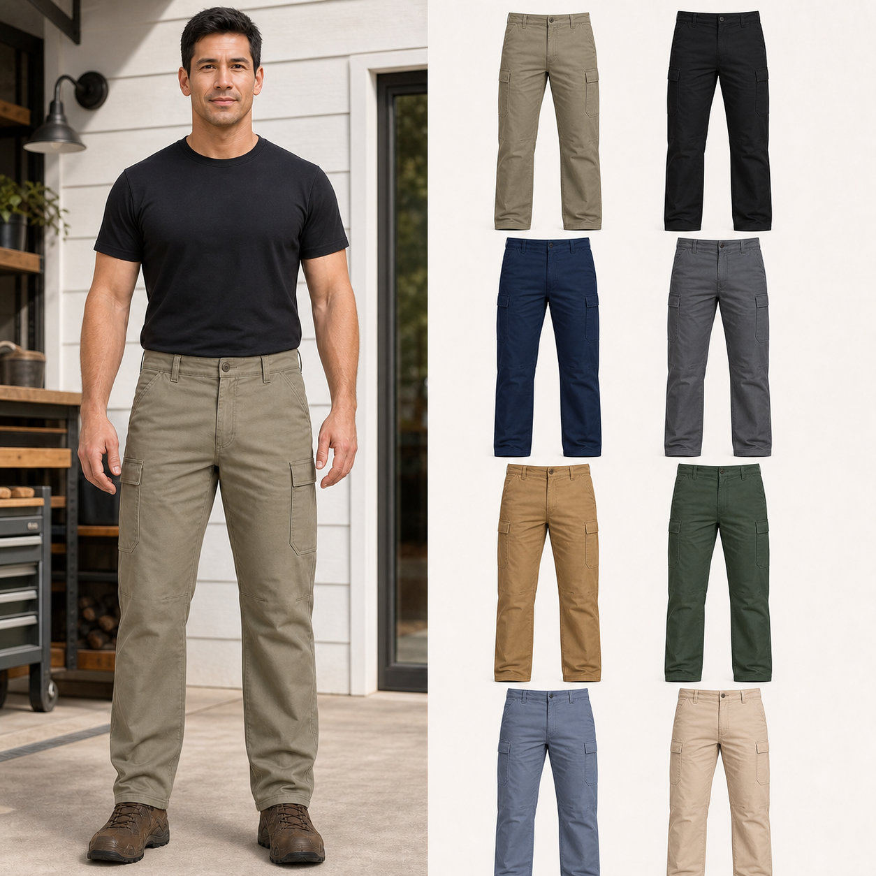 Eight color men's straight leg tactical cargo pants package