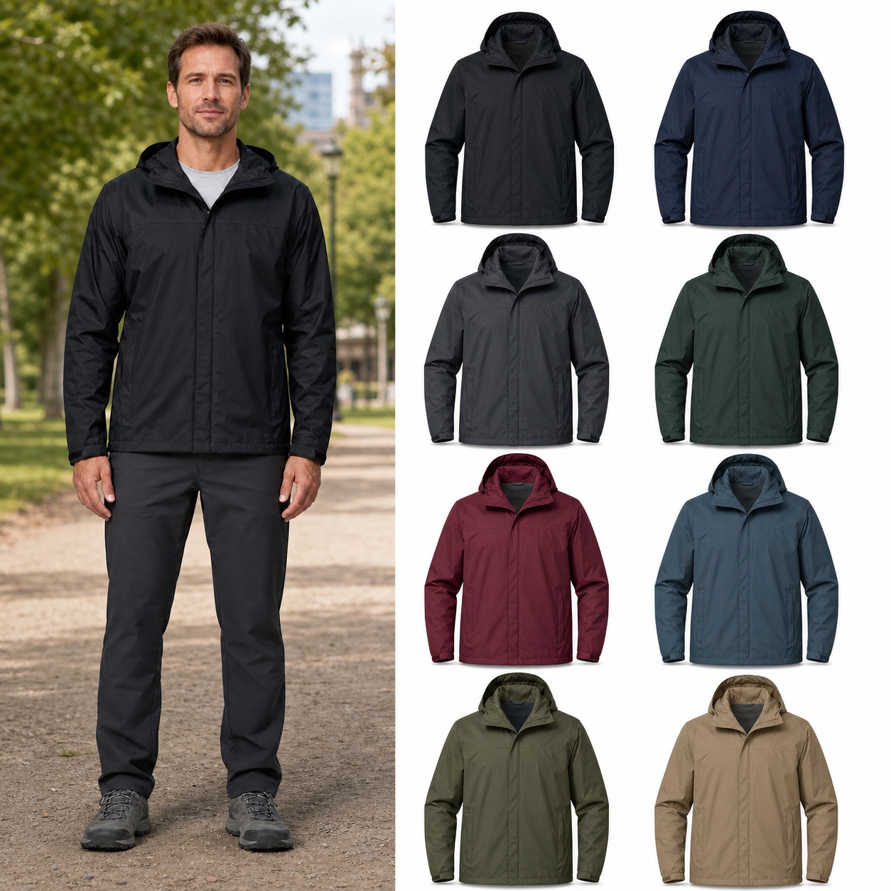 Eight-color men's lightweight hooded jacket set