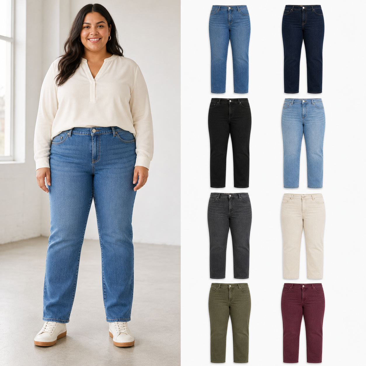 Eight-color women's plus-size straight-leg jeans set