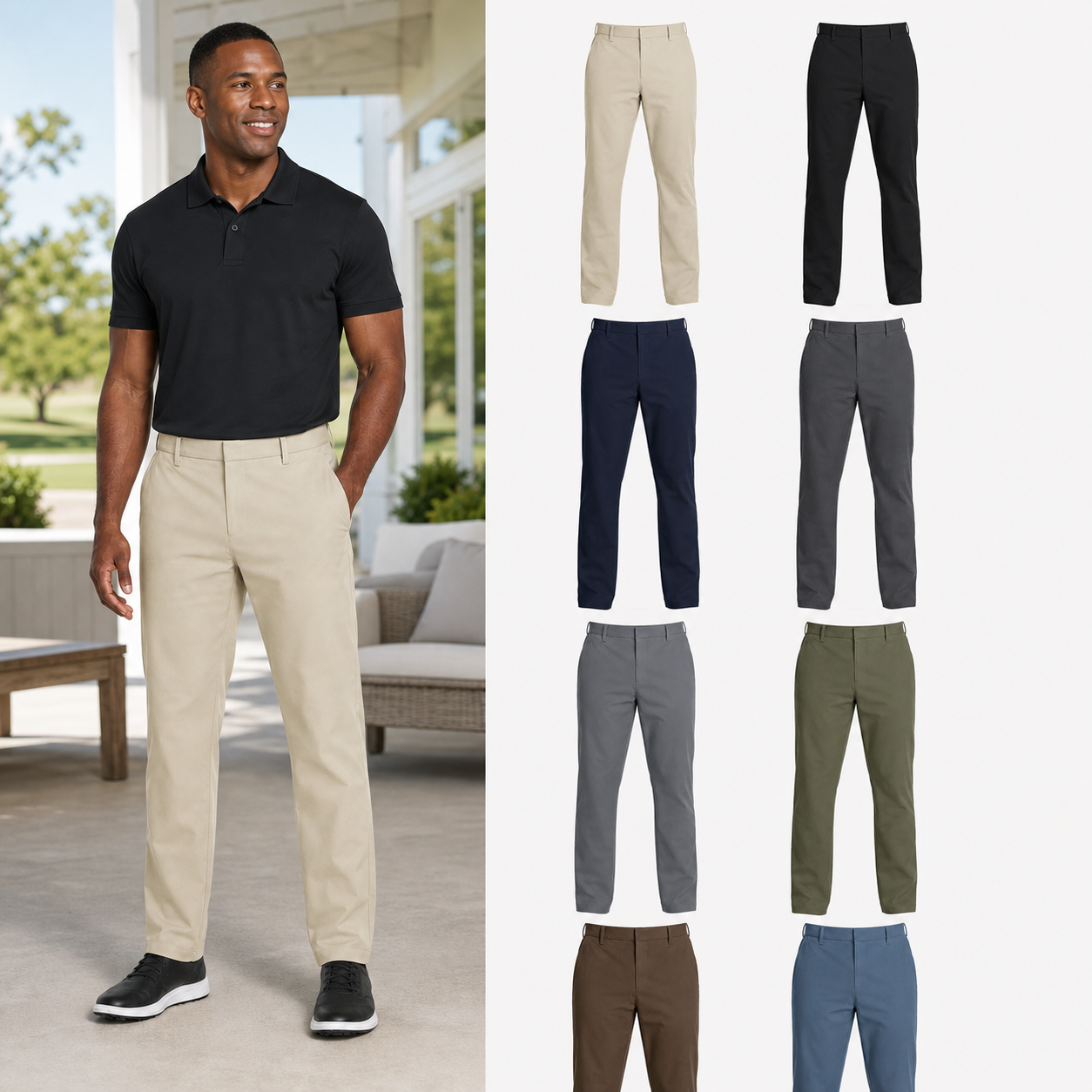 Eight-color men's flat-front straight-leg pants set