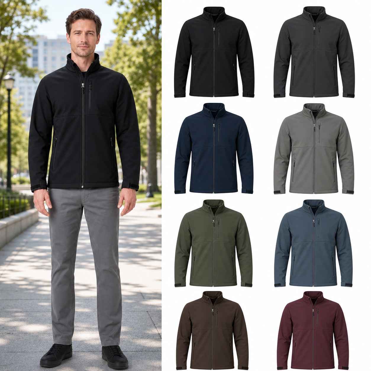 Eight-color men's stand-collar zip jacket set