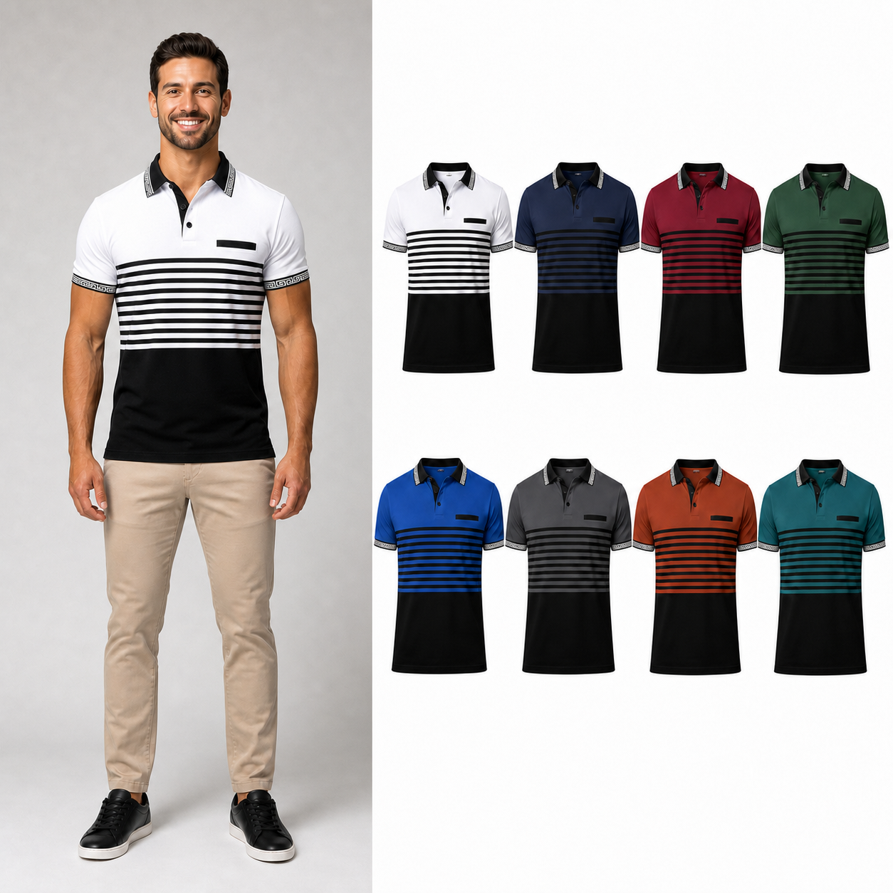Men's color-block polo mixed eight pack