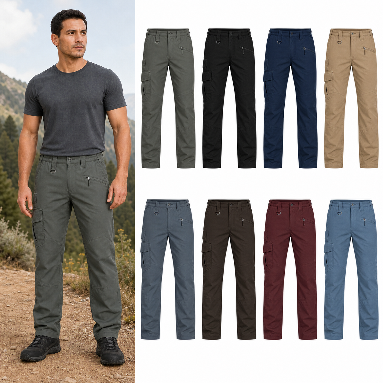 Eight-color men's cargo hiking pants set