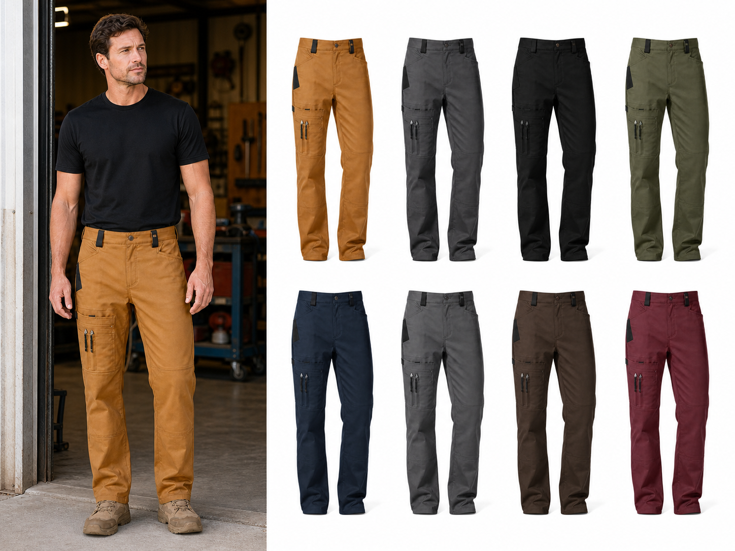 Eight-color men's tool-pocket work pants set