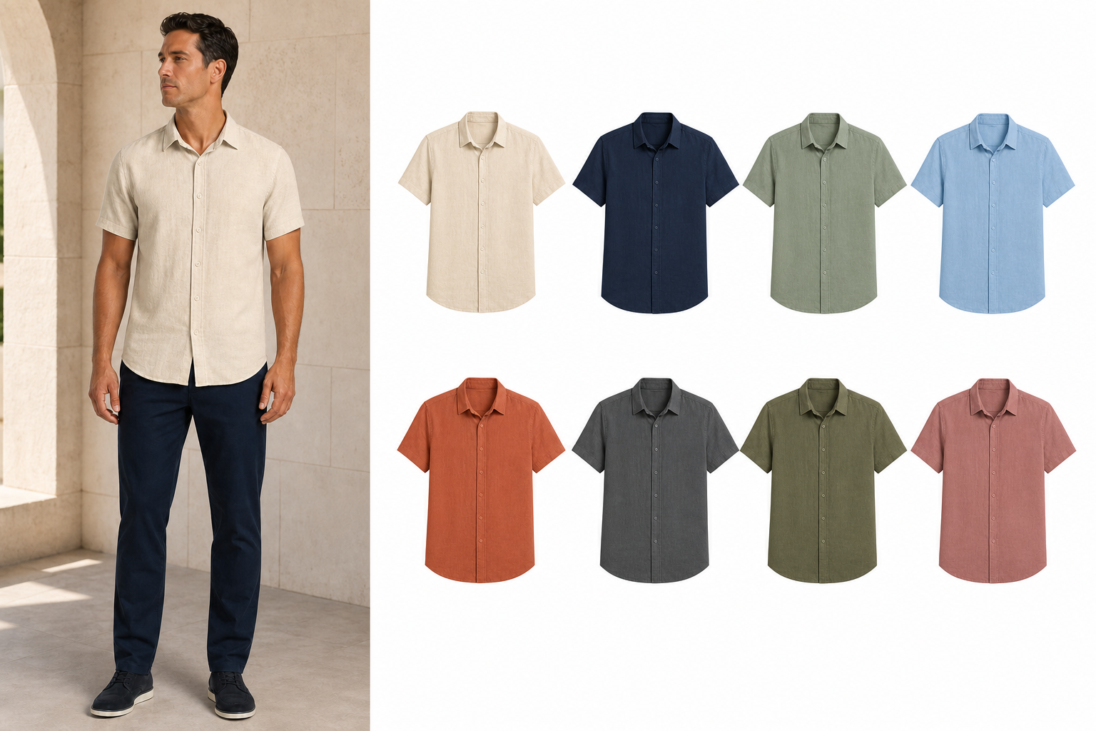 Men's linen-viscose shirt mixed eight pack