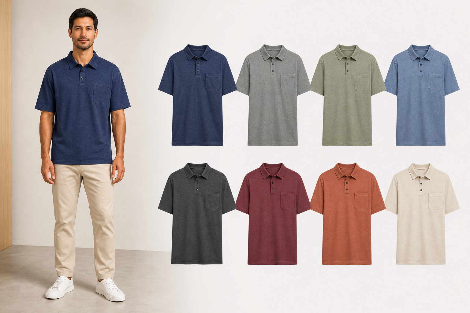 Men's washed pocket polo mixed eight pack
