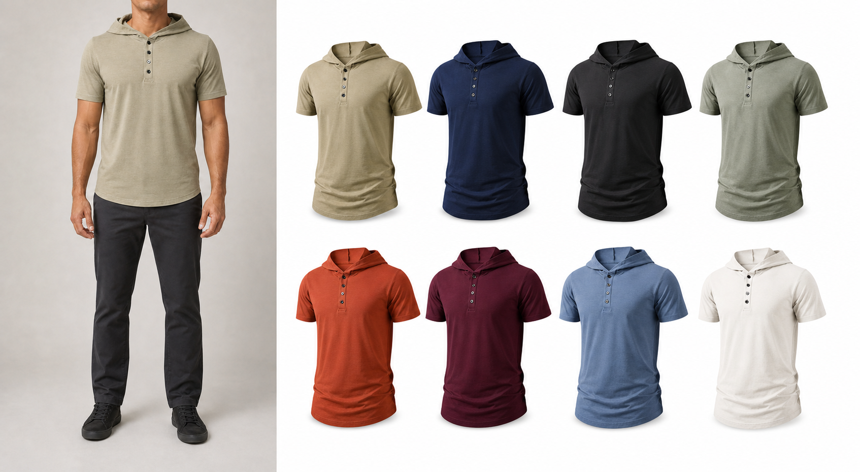 Men's hooded Henley mixed eight pack