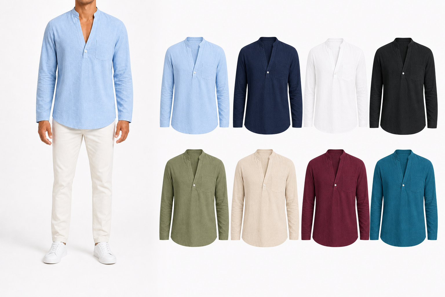 Men's split-neck shirt mixed eight pack