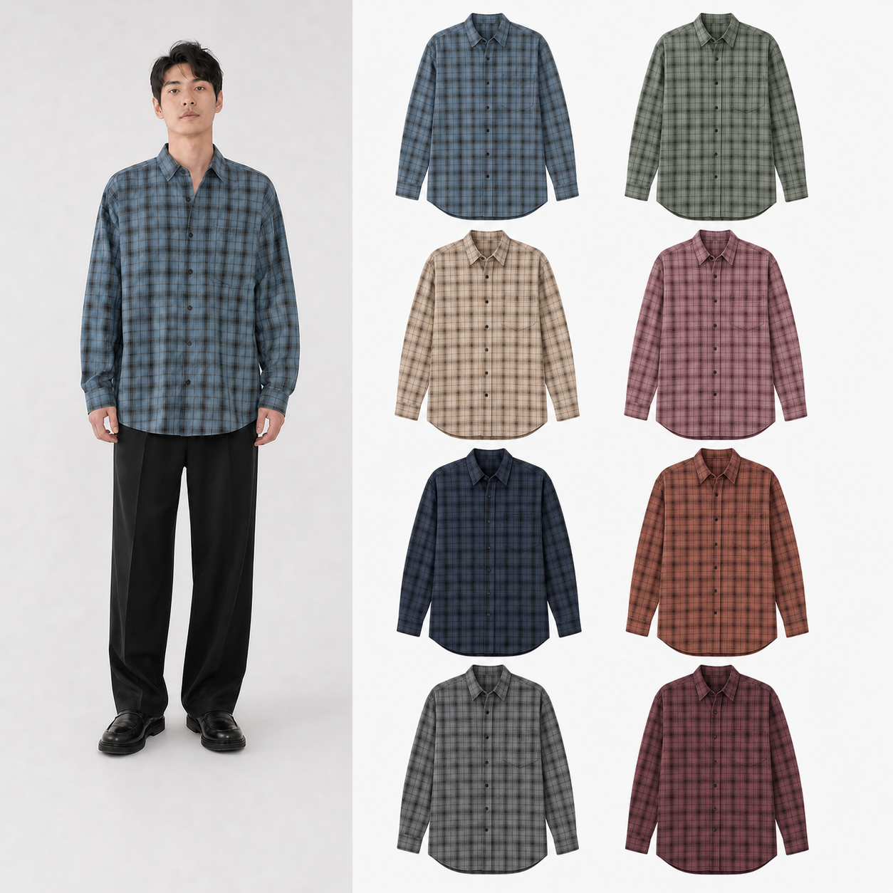 Men's relaxed plaid shirt mixed eight pack