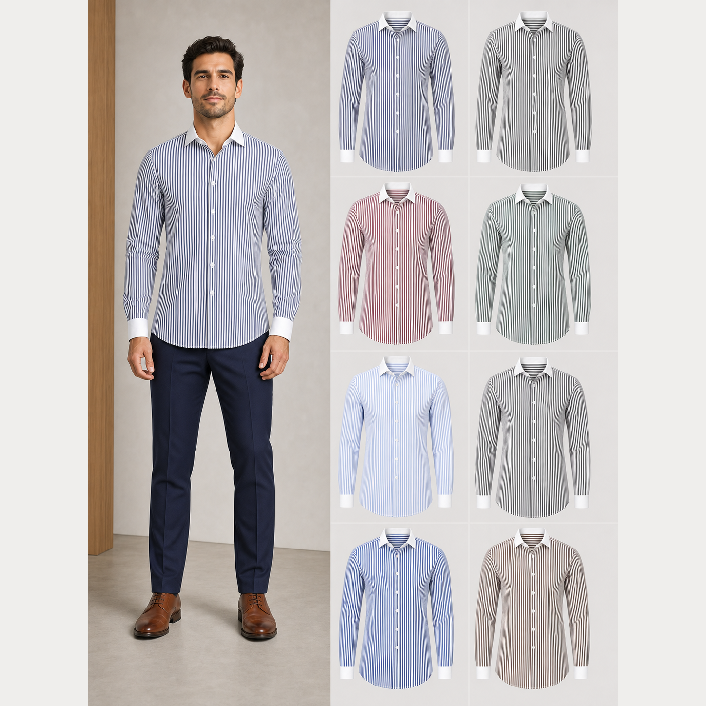 Men's contrast collar vertical stripe shirt mixed eight pack
