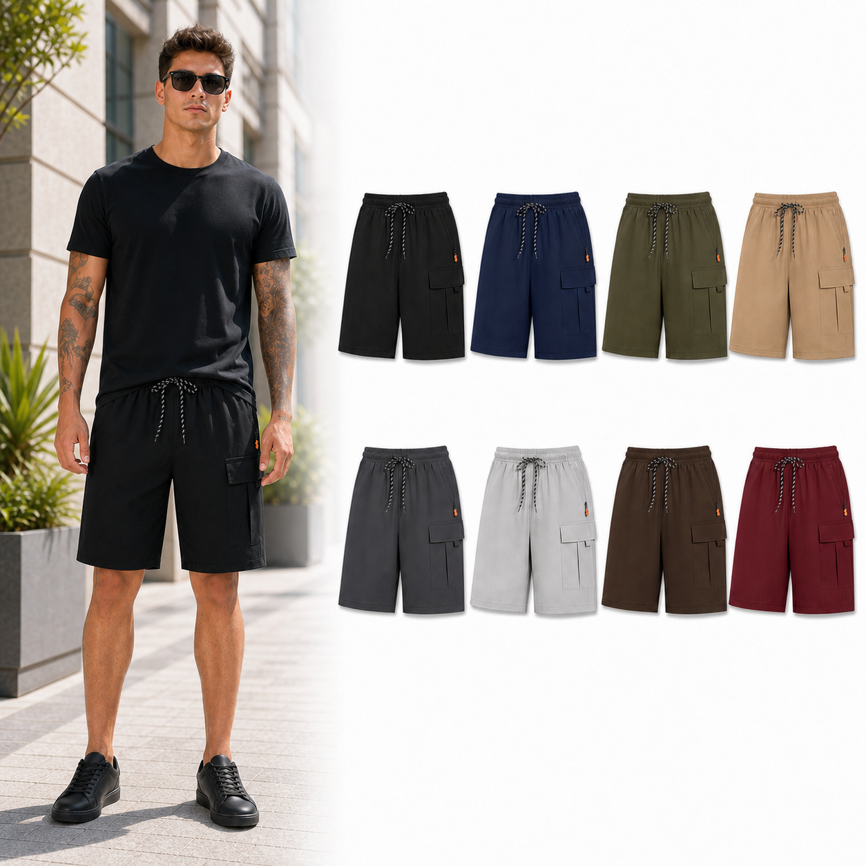 Eight-color men's utility cargo shorts set
