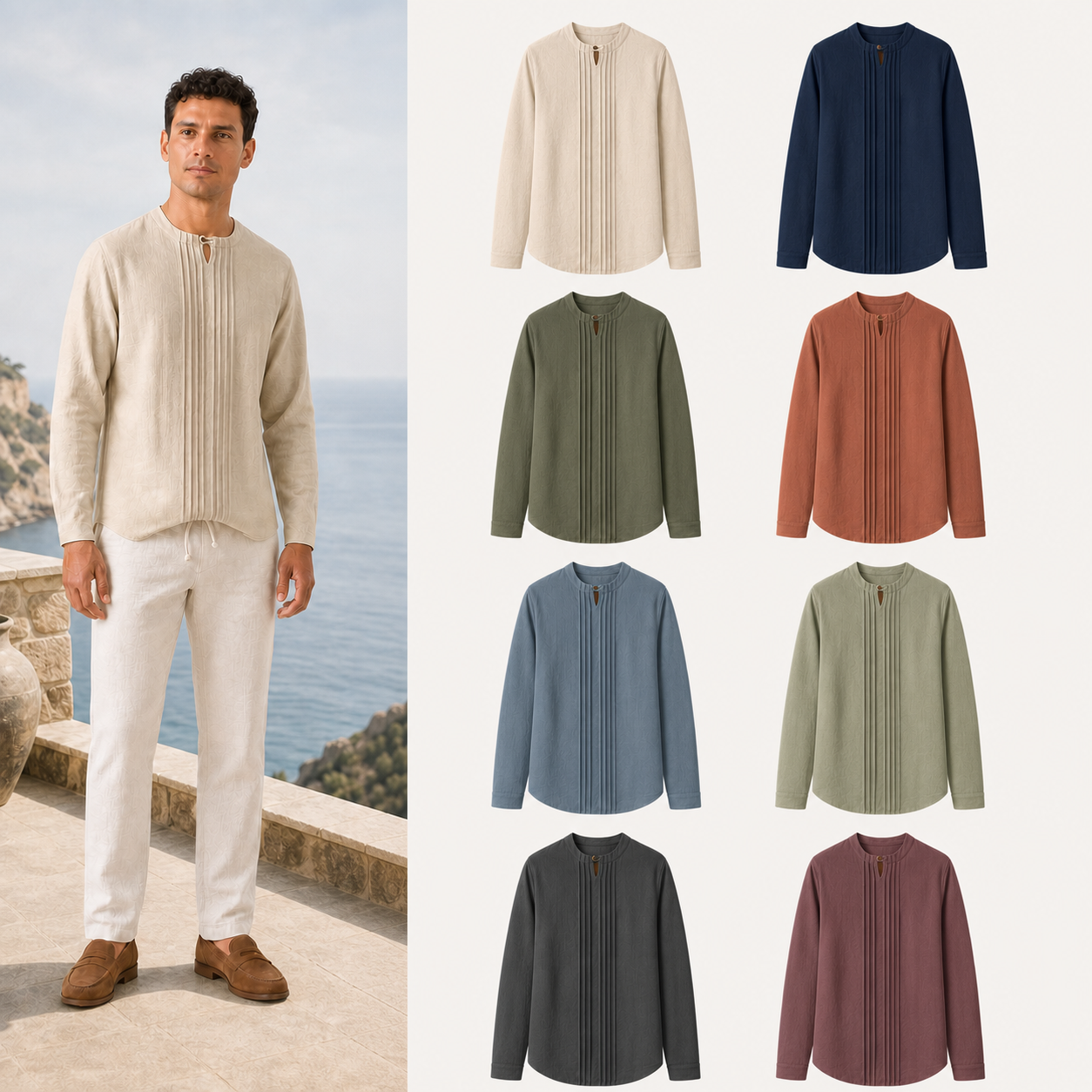 Men's pintuck keyhole shirt mixed eight pack