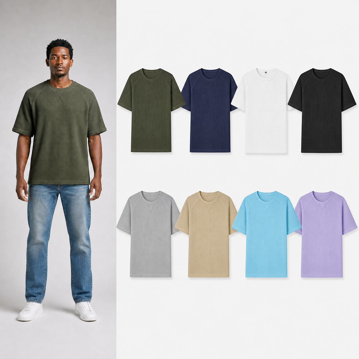 Eight-color pack of men's waffle raglan T-shirts