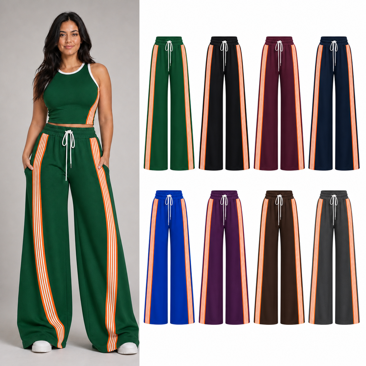 Women's contrast stripe wide-leg two-piece set mixed eight pack