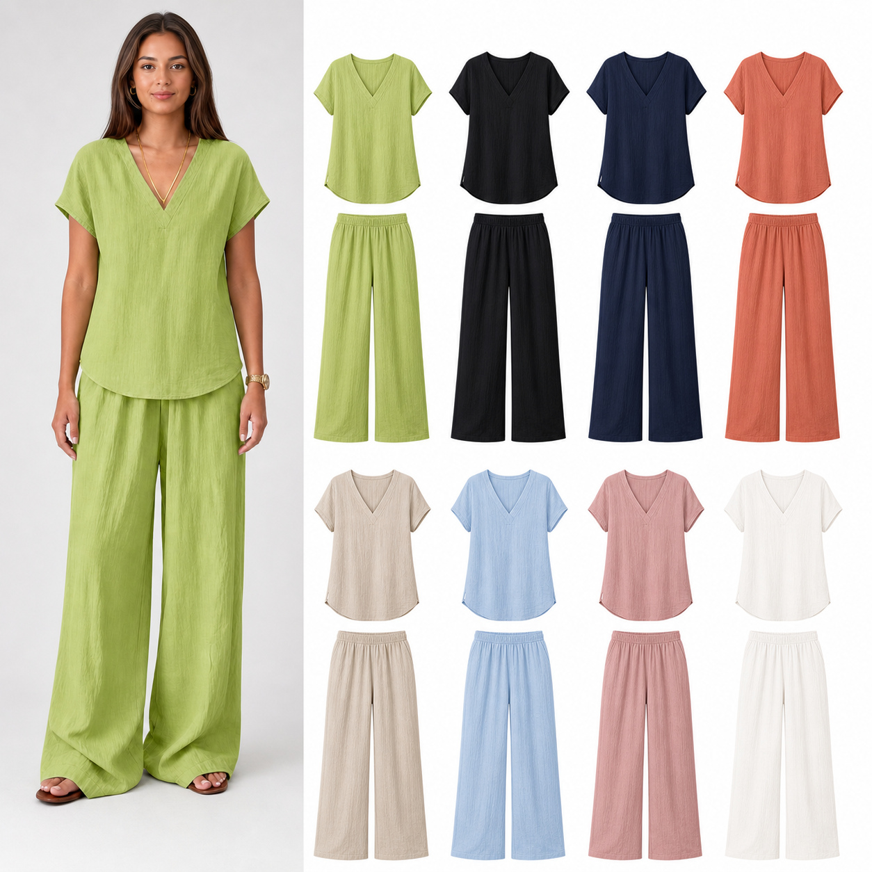 Women's crinkle two-piece set mixed eight pack