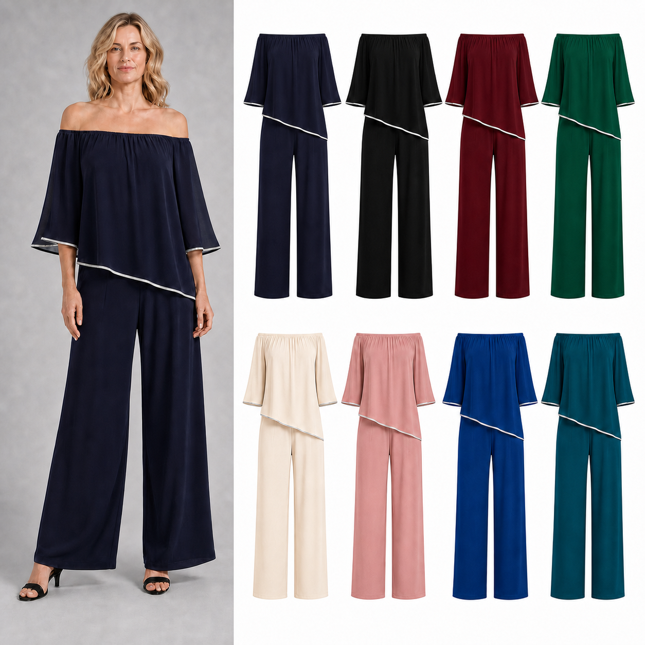 Women's off-shoulder wide-leg two-piece set mixed eight pack