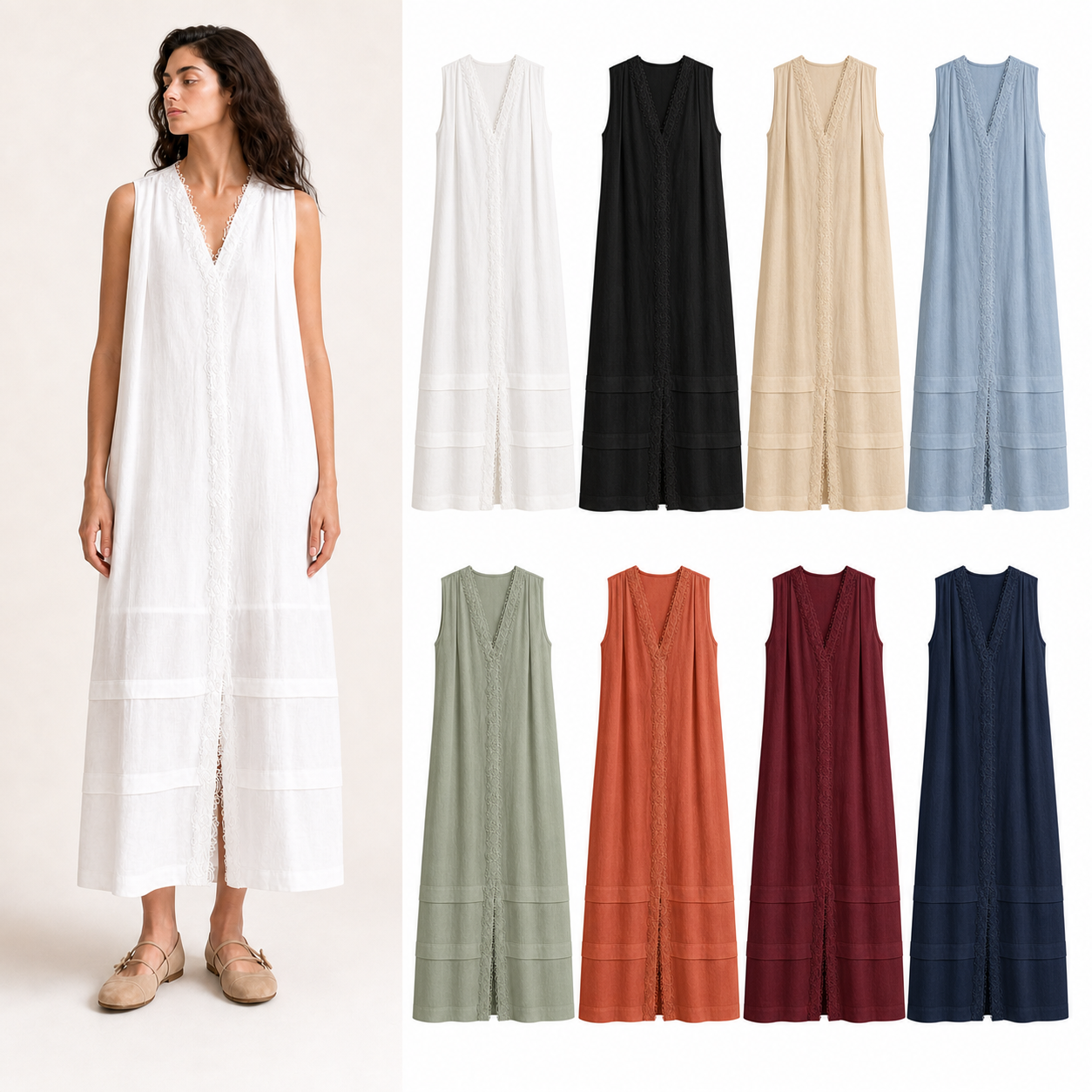 Women's lace-trim maxi dress mixed eight pack