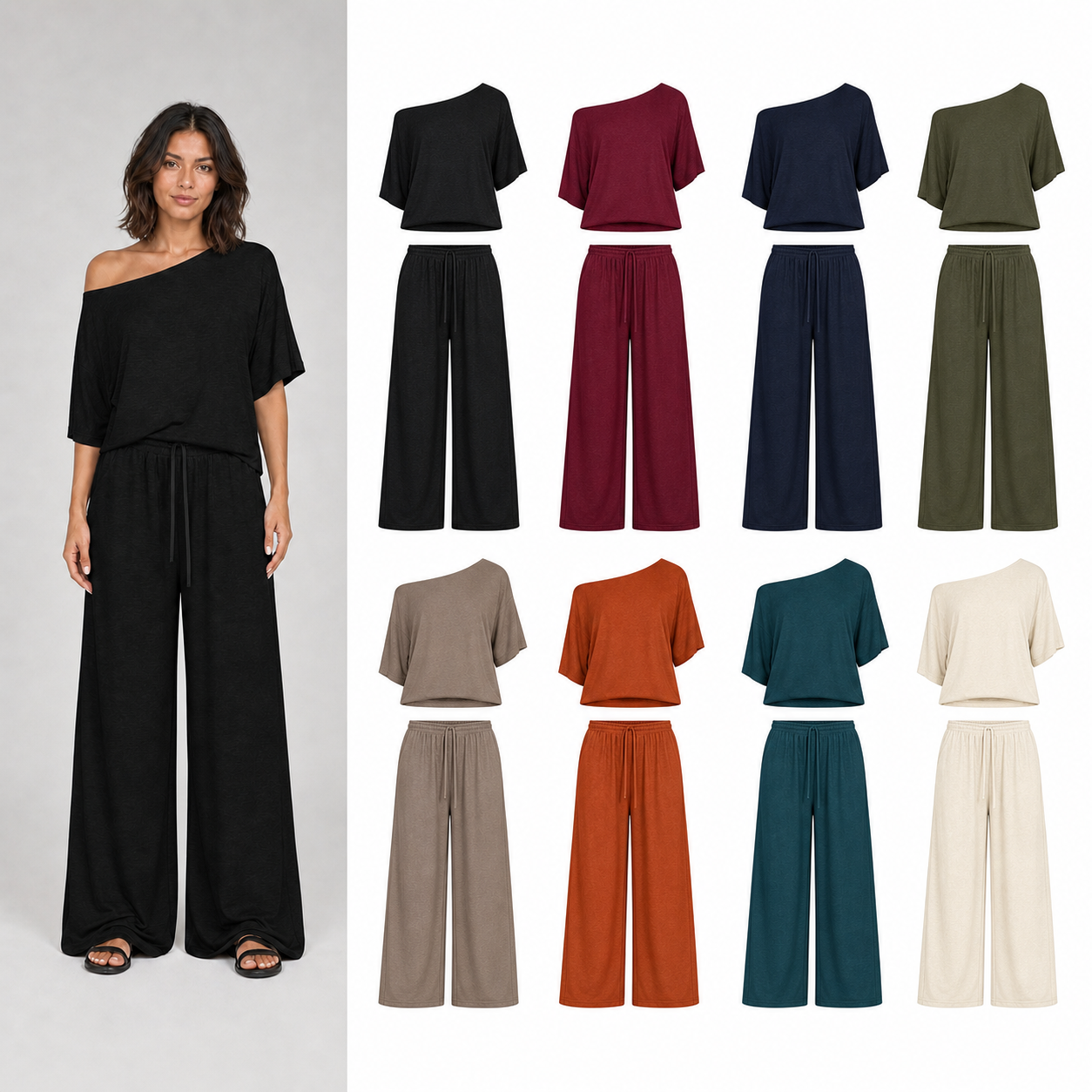 Women's one-shoulder wide-leg set mixed eight pack
