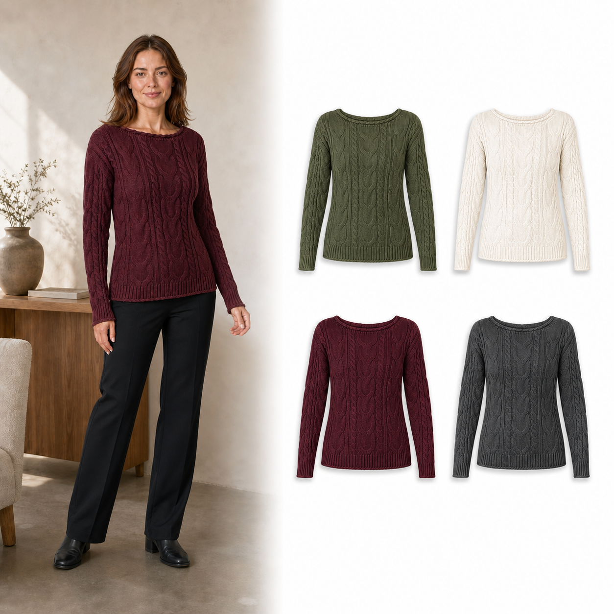 Four pack A of women's cable knit sweaters