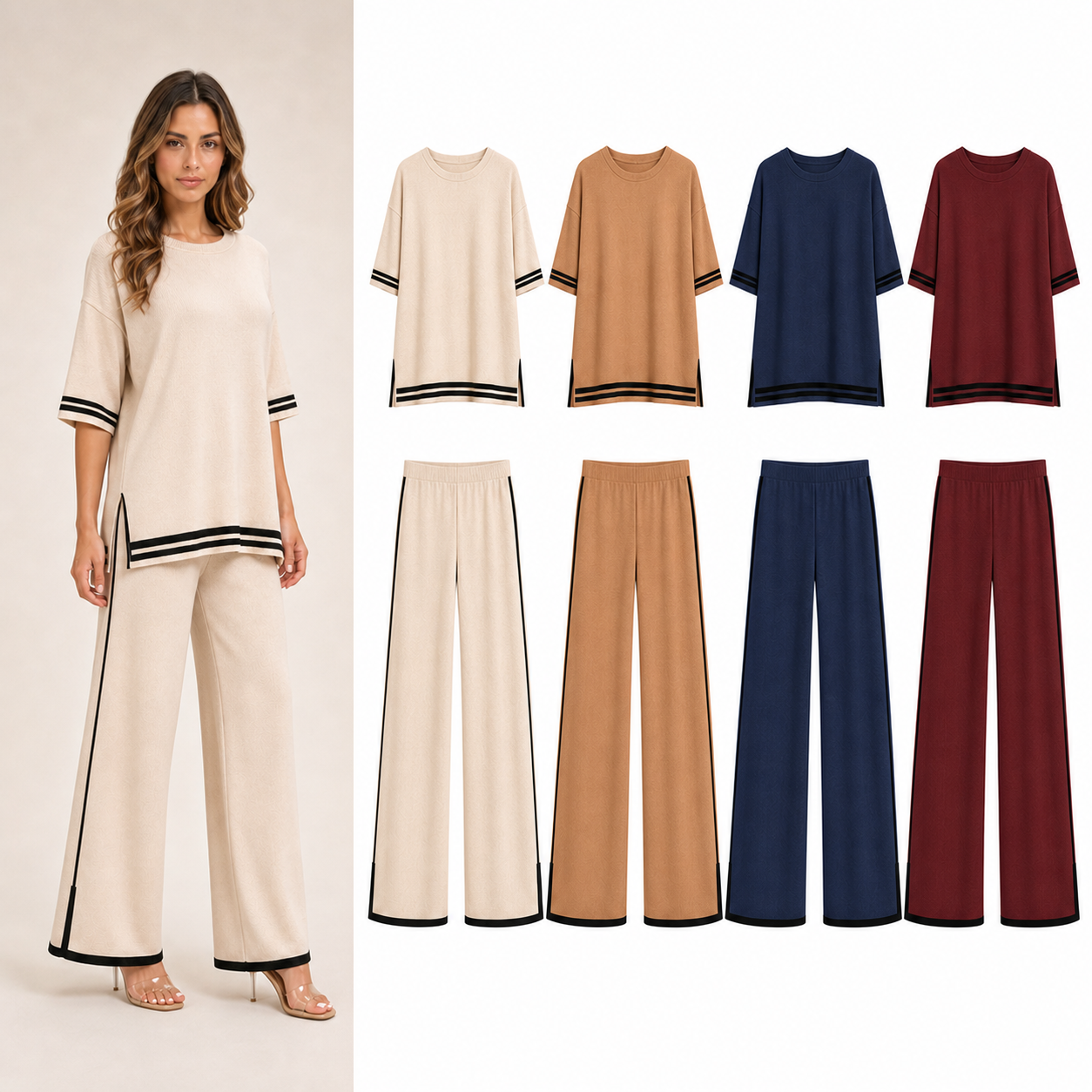 Women's contrast trim knit pants set mixed four pack A