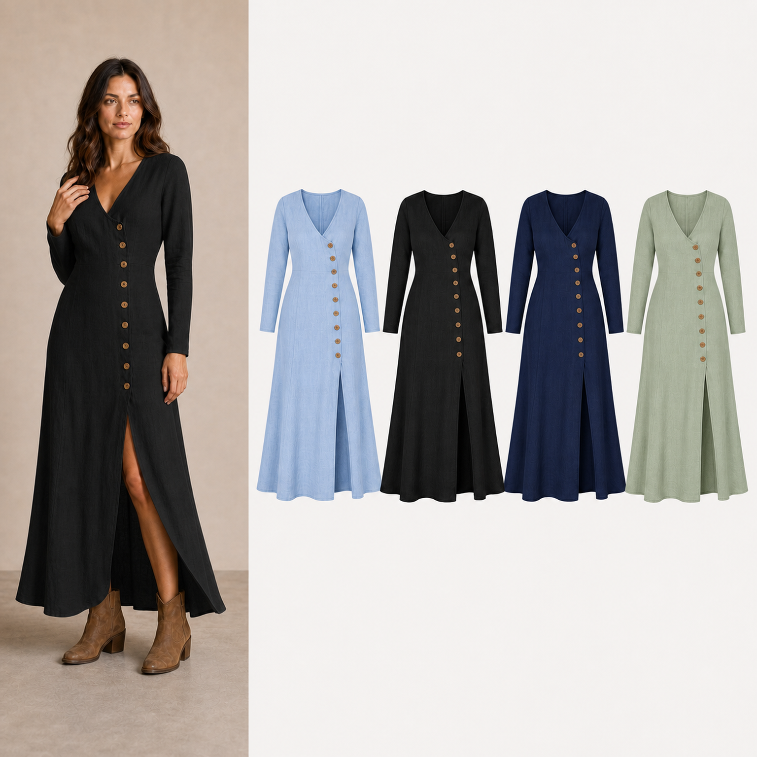 Women's button slit maxi dress mixed four pack A