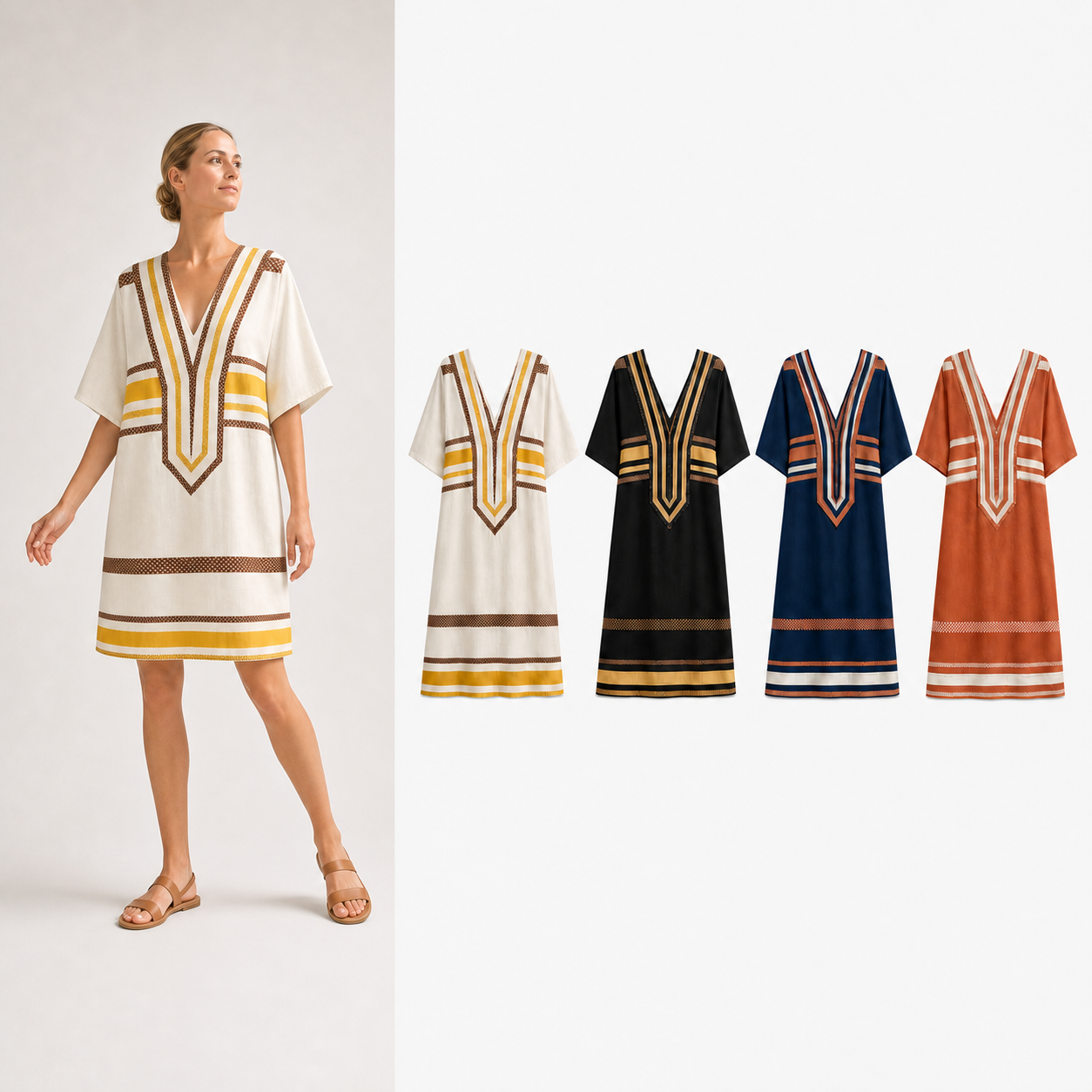 Women's geometric trim kaftan mixed four pack A