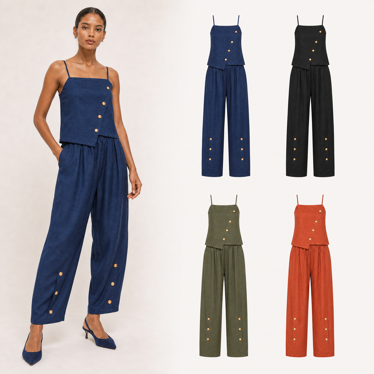 Women's asymmetric button two-piece set mixed four pack A