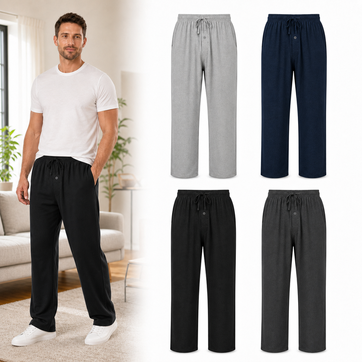 Four color men's knit lounge pants set A