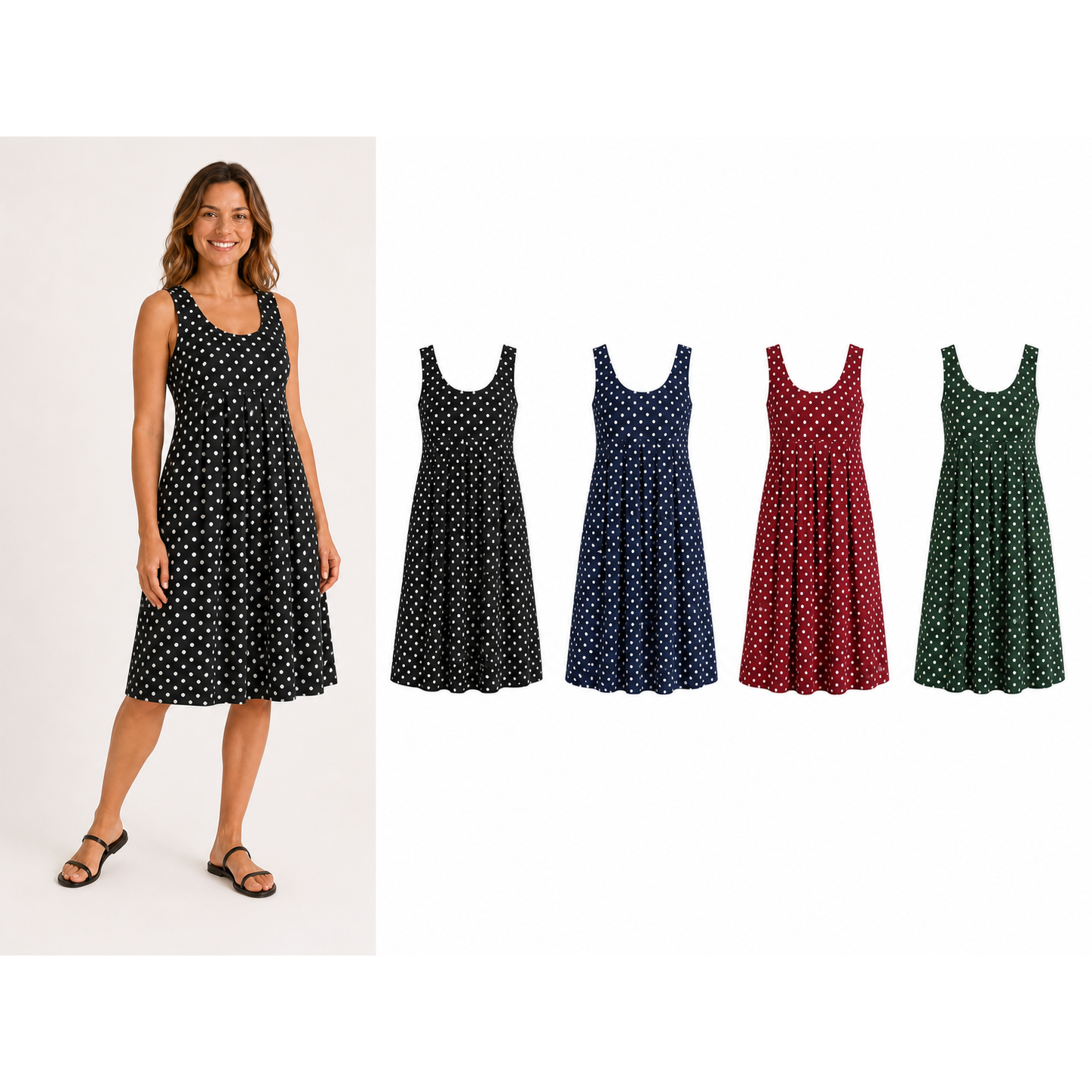 Women's polka dot empire-waist swing dress mixed four pack A