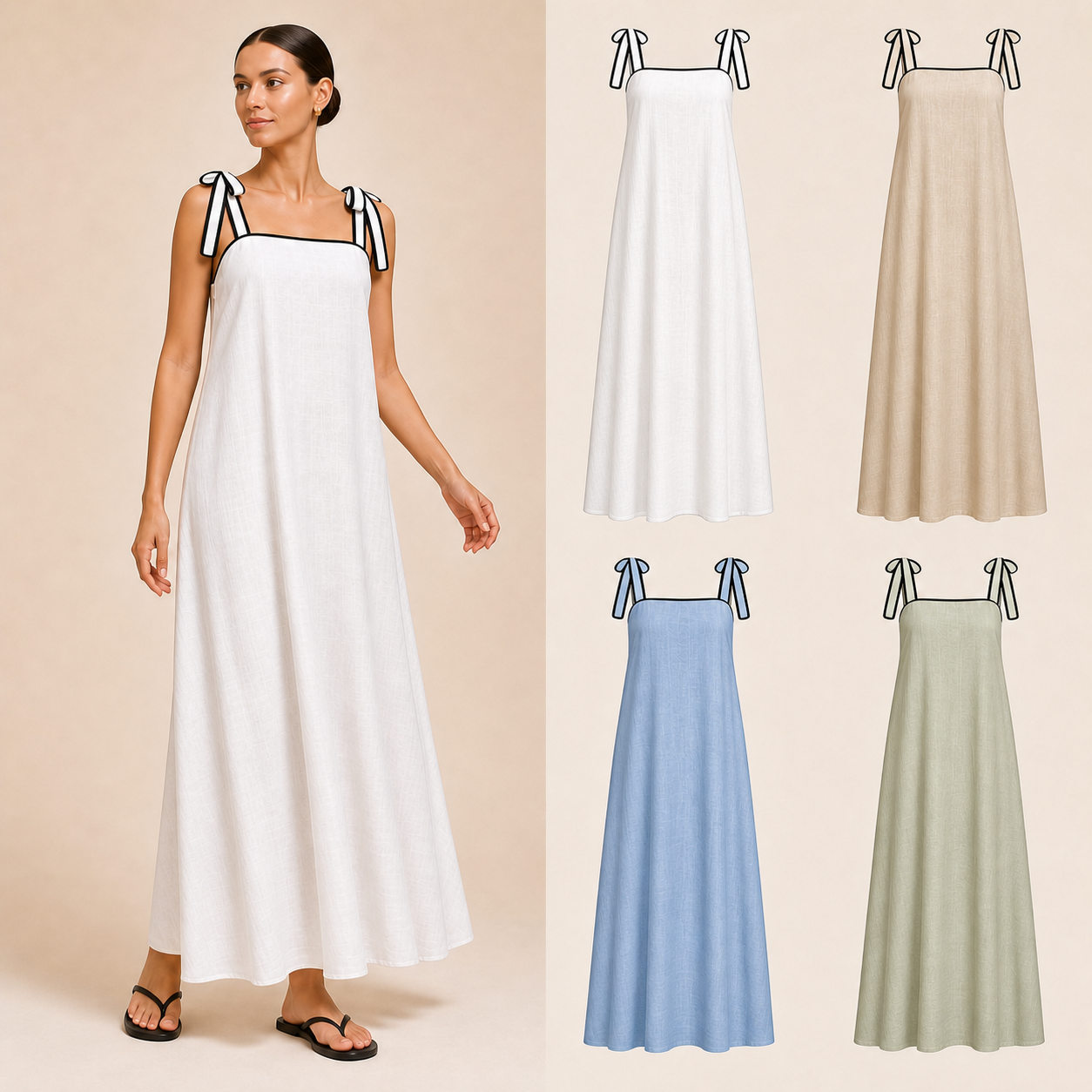 Women's tie-shoulder maxi dress mixed four pack A